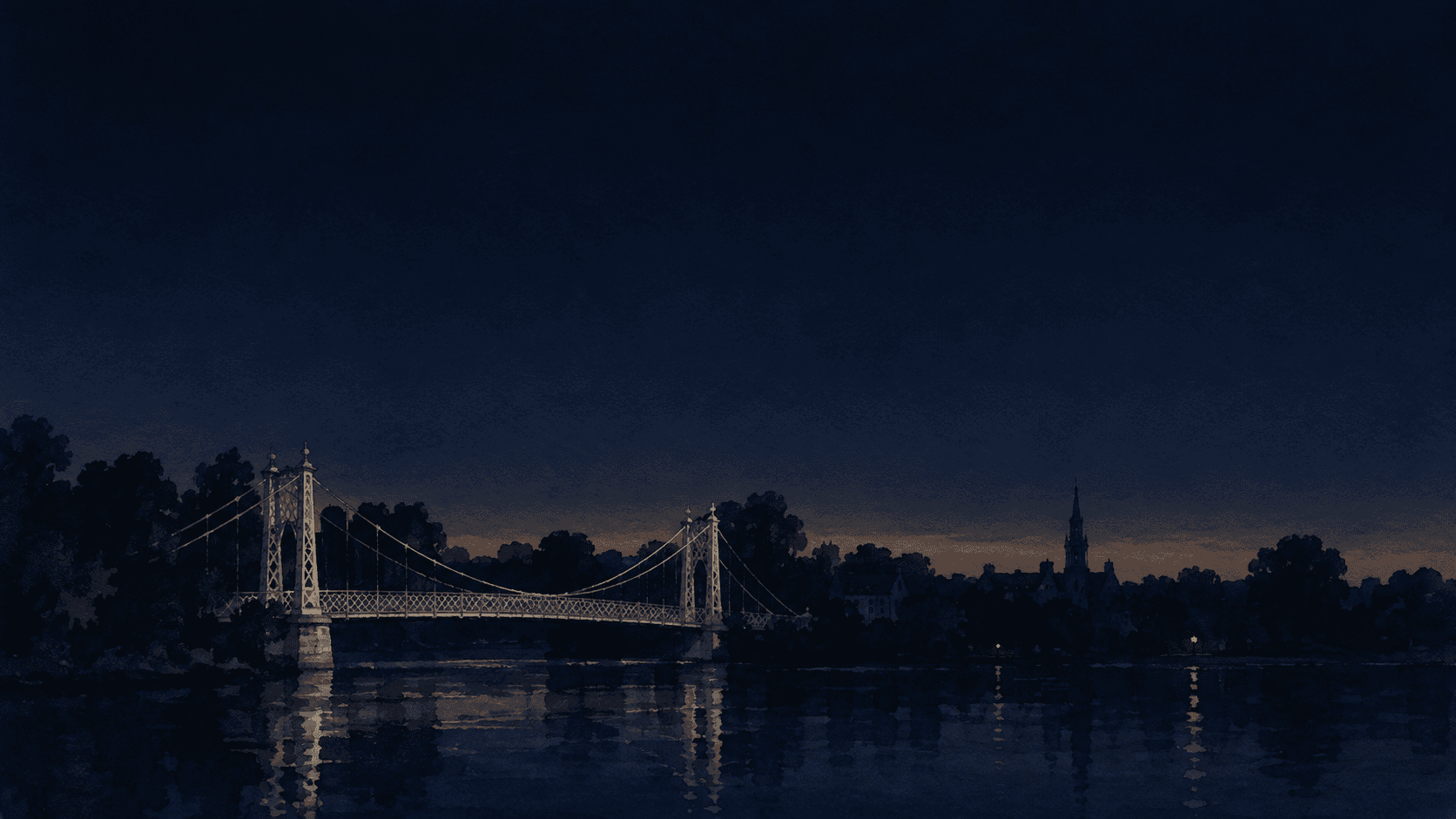 A painting of Bedford at dusk